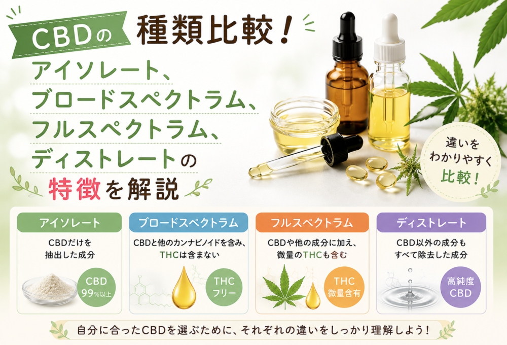 CBD製品のアイソレート、ブロードスペクトラム、フルスペクトラムとは？