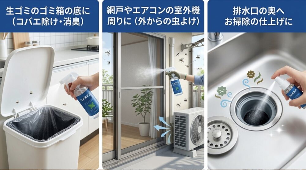 ハッカ油スプレーの使用シーン