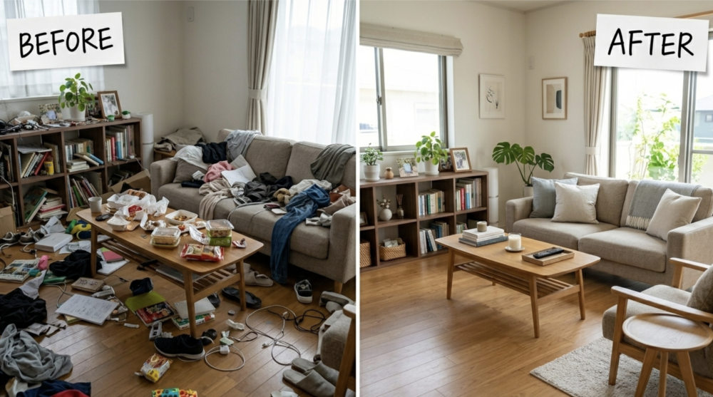 乱れた部屋から整理された部屋へ