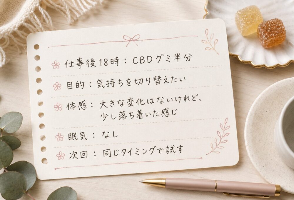 CBD摂取後は体感をメモして自分に合う量を探す