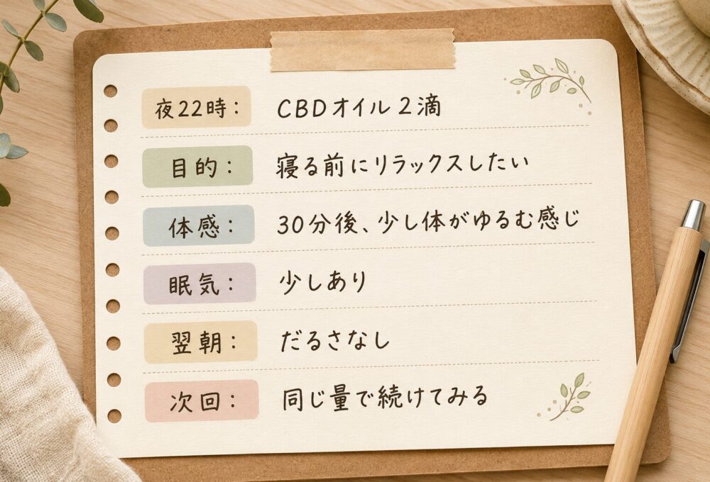CBD摂取後は体感をメモして自分に合う量を探す