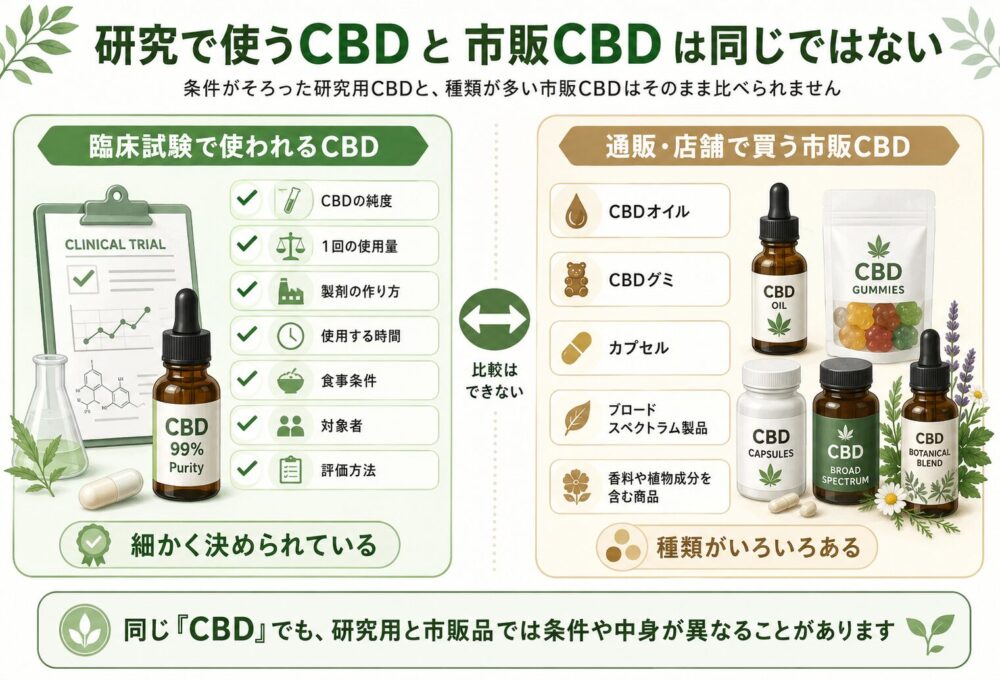 市販品と臨床試験のCBDは同じ条件ではない