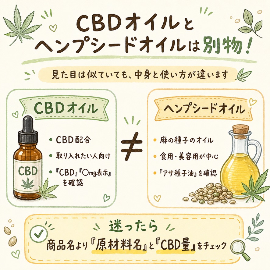 CBDオイルとヘンプオイルは別物！ヘンプシードオイルとの違い・見分け方